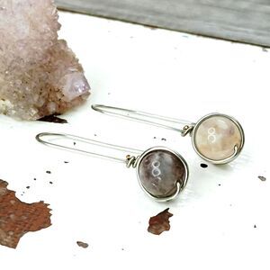 Lepidolite Crystal Dangle Earrings, Wire Gemstone Jewelry, Boho Statement 1.5"
